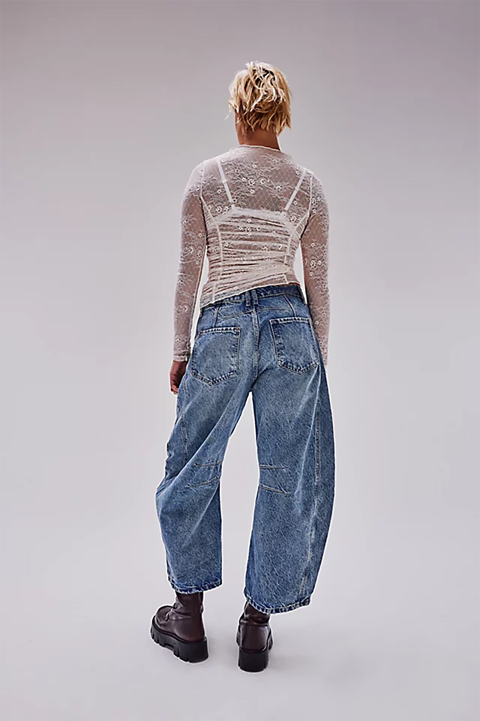 High Stretch Mid-Rise Barrel Jeans Fashion Wide Leg Shape