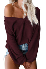 Women'sOversized Off The Shoulder V Neck Pullover Sweater