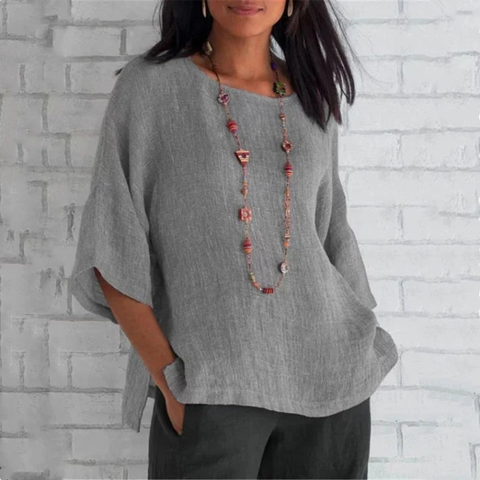 Fashion Solid Color Cotton Linen Top