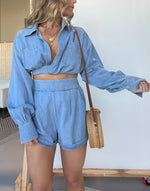 Long Sleeves Crop Shirt and Shorts Denim Set