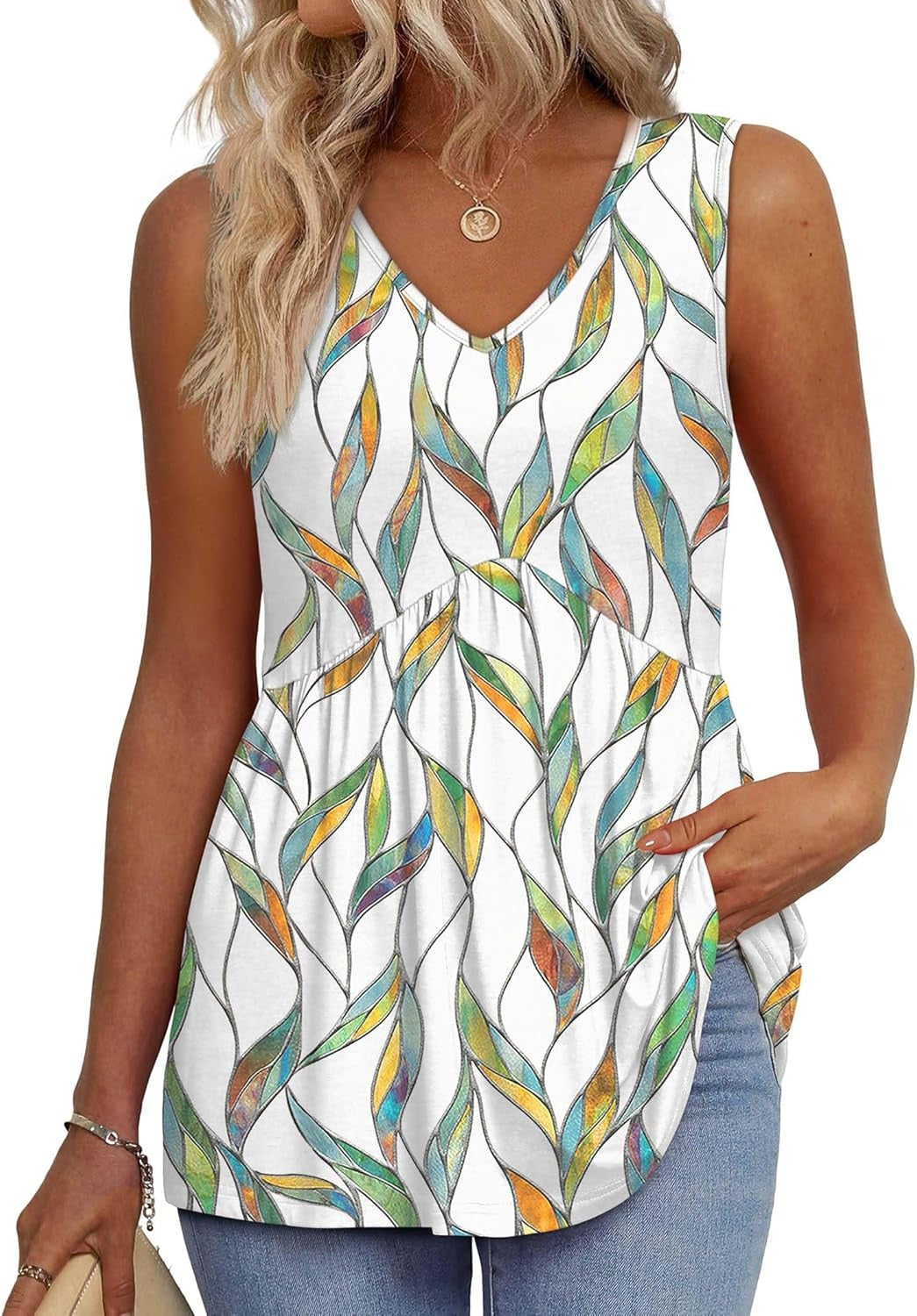 Women's V Neck Printed Tank Top