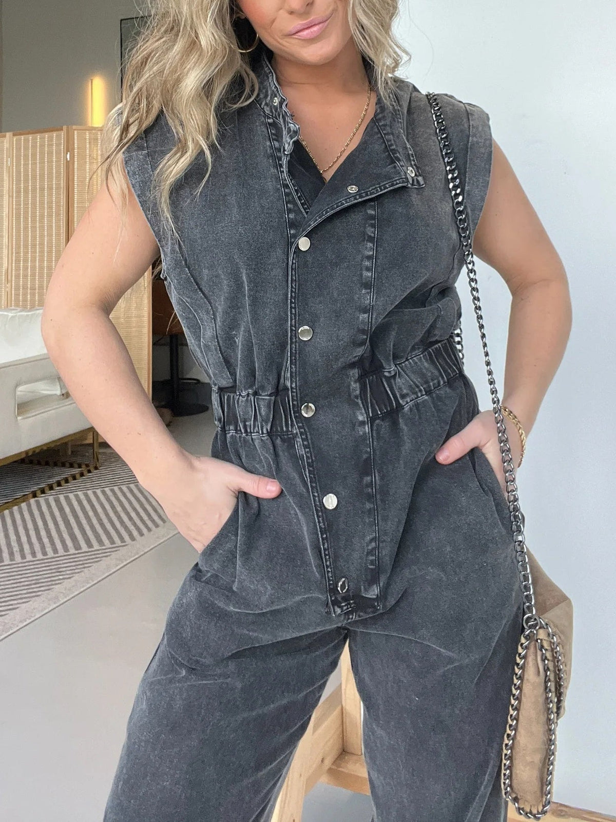 Lightweight Jumpsuit with Cinched Waist and Pockets