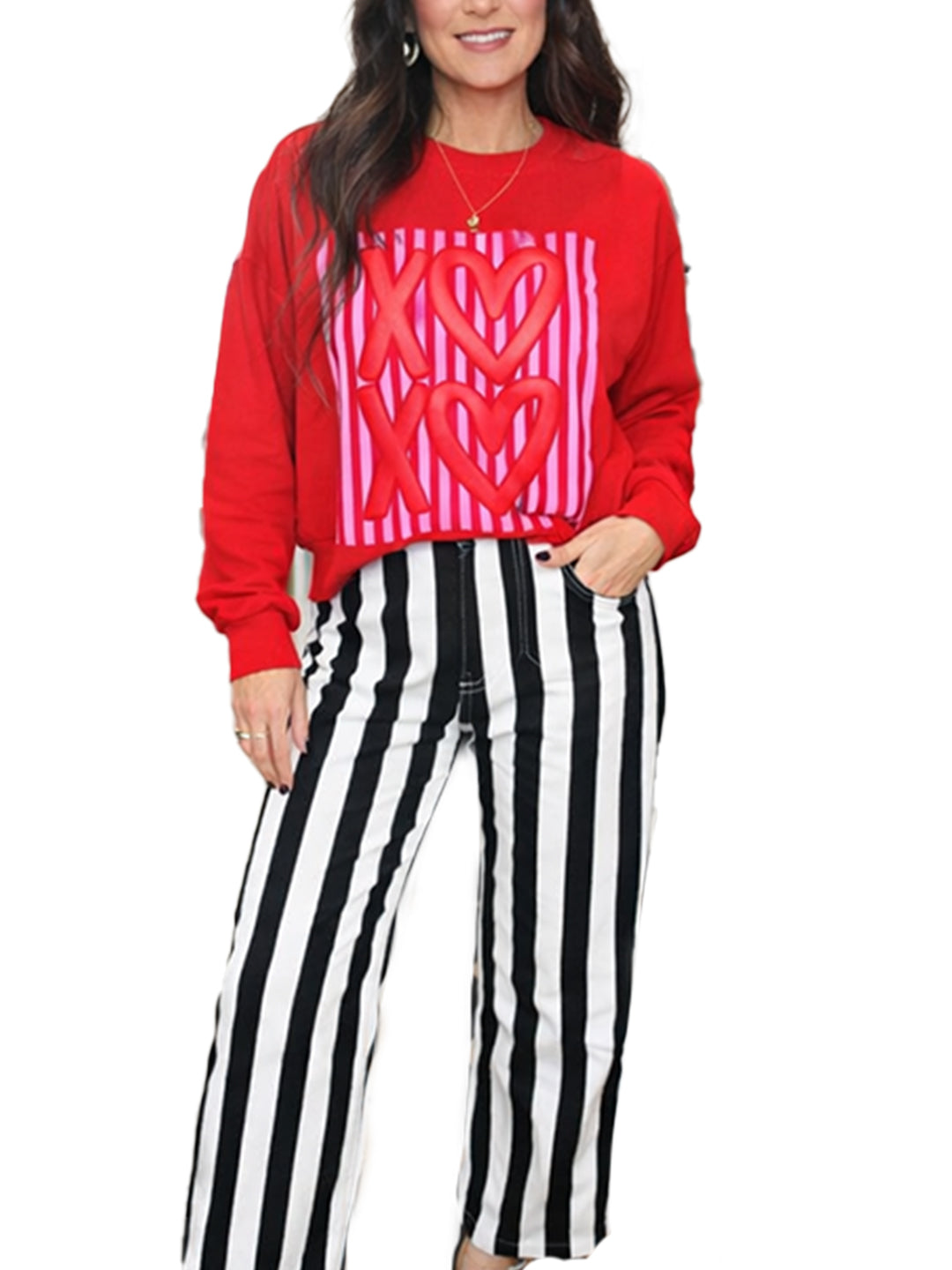 Valentine?¡¥s Day Heart-print Striped Sweatshirt