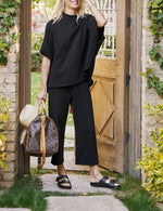 Women's Casual Batwing Sleeve Pullover Top and Wide Leg Set