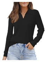Women's Polo Neck Ribbed Knit Sweater