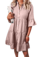 Women??s Casual V Neck Ruffle Short Sleeve Summer Dress