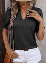 Women's V-NeckPuff-Sleeve Textured Knit Top