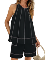 Women's Stitching Tank Tops and High Waist Shorts Set