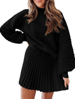 Women's Ribbed Sweater Two Piece Skirt Sets