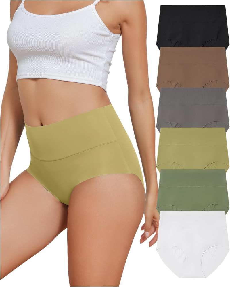 High Waist Underwear Seamless Panties No Show Invisible Briefs 6 Pack