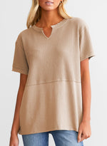 Women's CasualWaffle Knit Short Sleeve Top