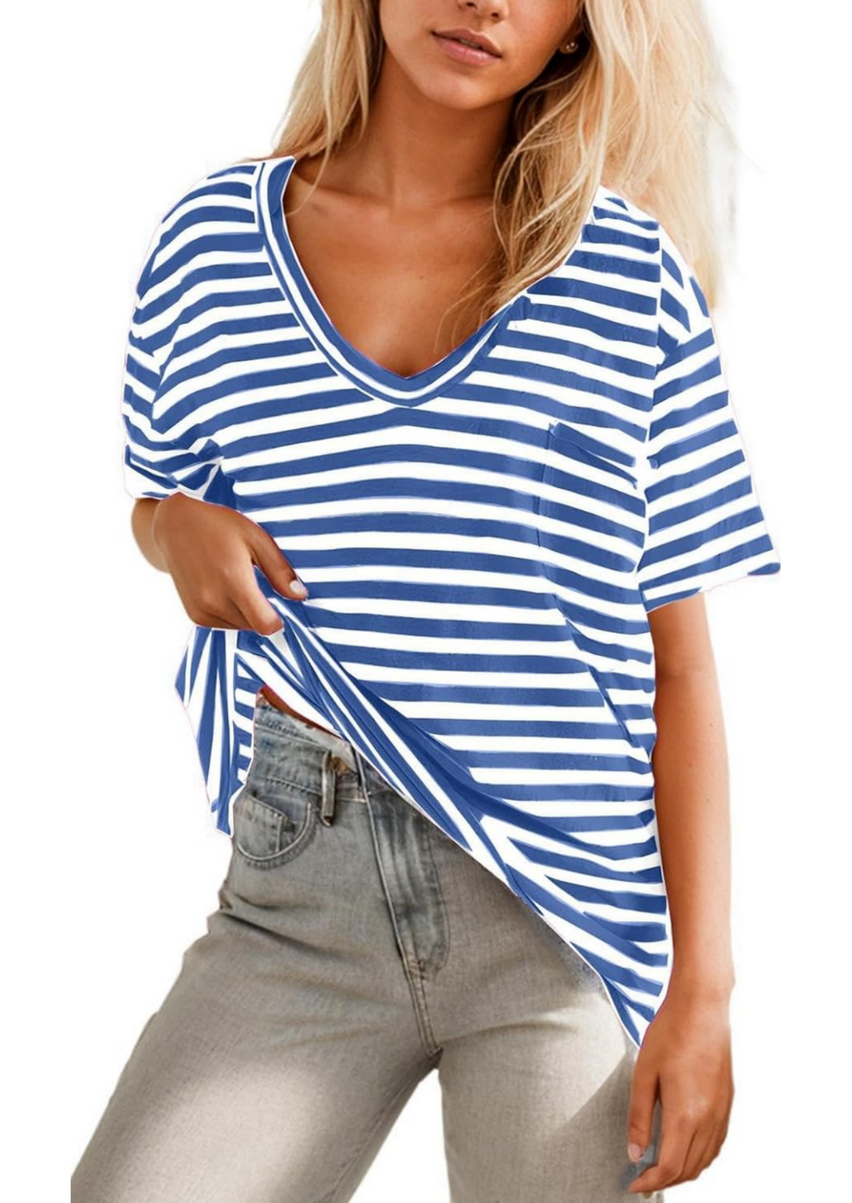 Women's Deep V Neck Striped T-shirt