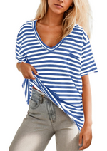 Women's Deep V Neck Striped T-shirt