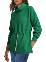 Women's Turtleneck Drawstring Waist Pullover Tops