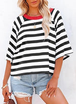 Women's Drop Shoulder Short Sleeve Striped Casual T-Shirts