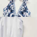 Adjustable Shoulder Floral Print One Piece Swimsuit with Skirt/Sarong