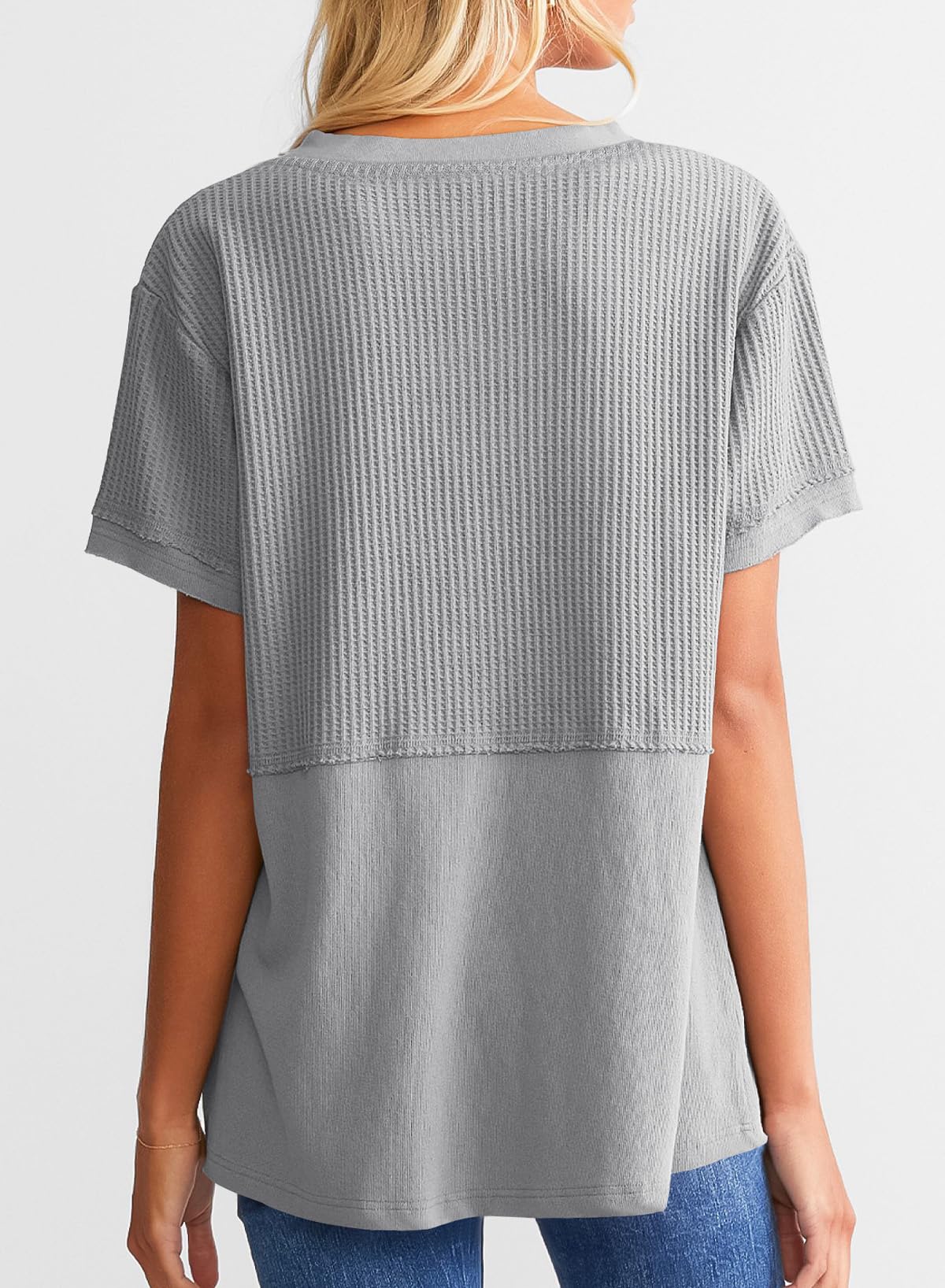 Women's CasualWaffle Knit Short Sleeve Top