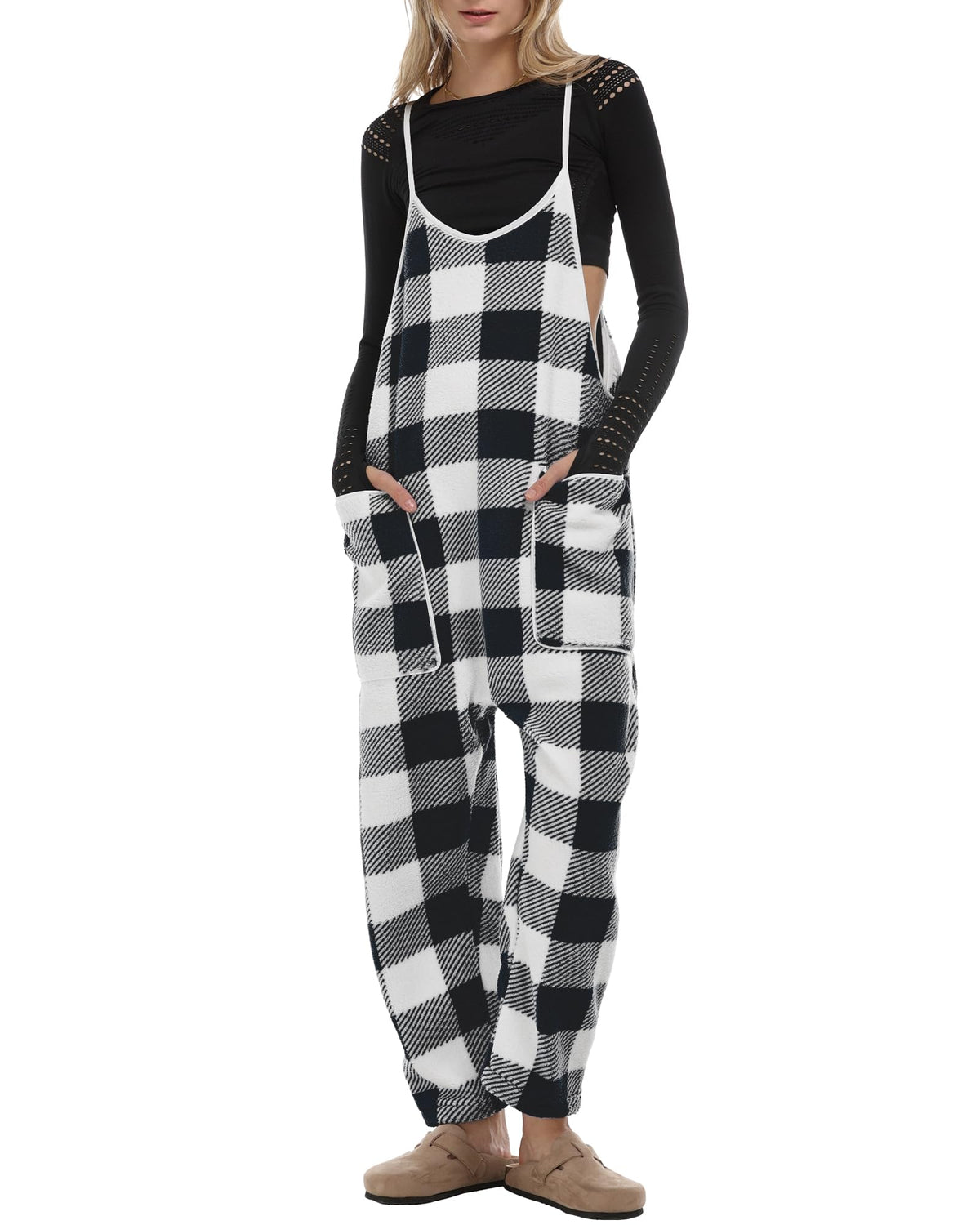 Women's Adjustable Strap Fleece Jumpsuit