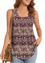 Summer Printed Pleated Sleeveless Tank Top for Women