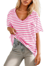Women's Deep V Neck Striped T-shirt
