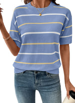 Women'sCrewneck Short Sleeve Knit Striped Tops