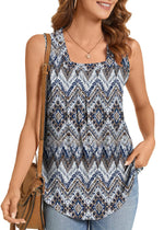Summer Printed Pleated Sleeveless Tank Top for Women