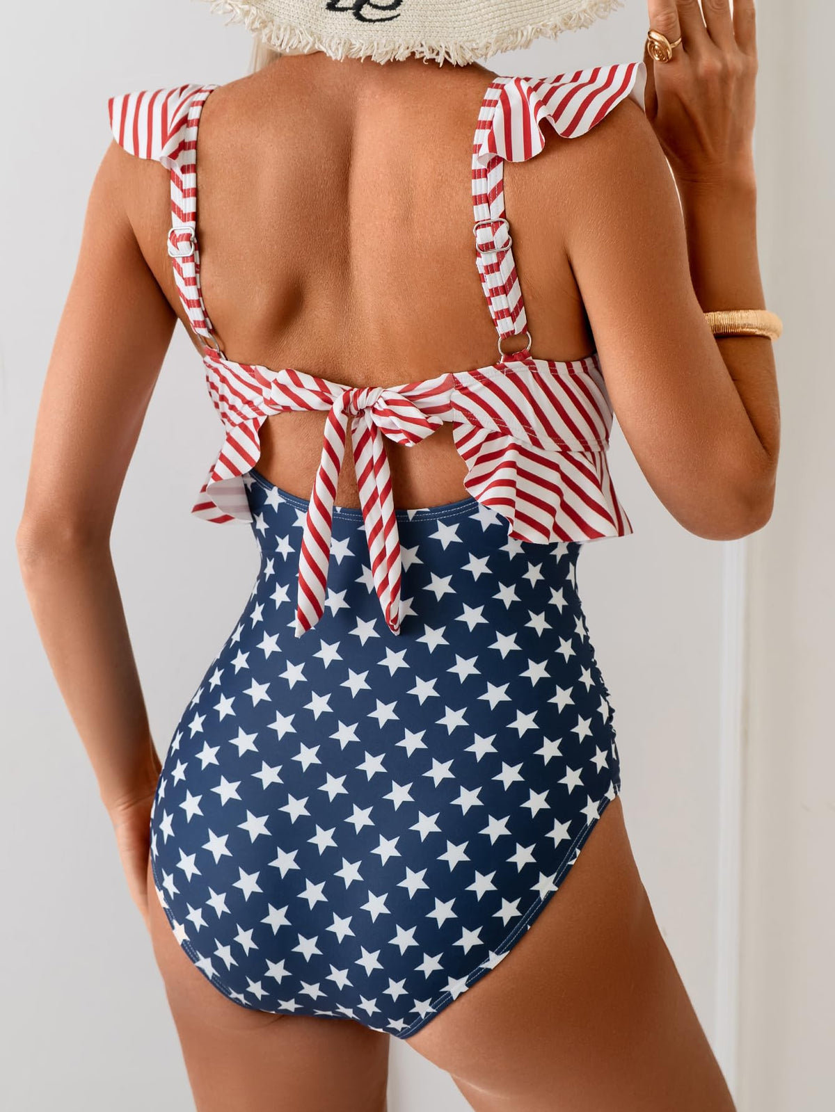 Tummy Control Ruffle Bathing Suit V Neck Ruched Swim Suit