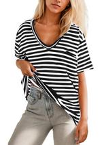 Women's Deep V Neck Striped T-shirt