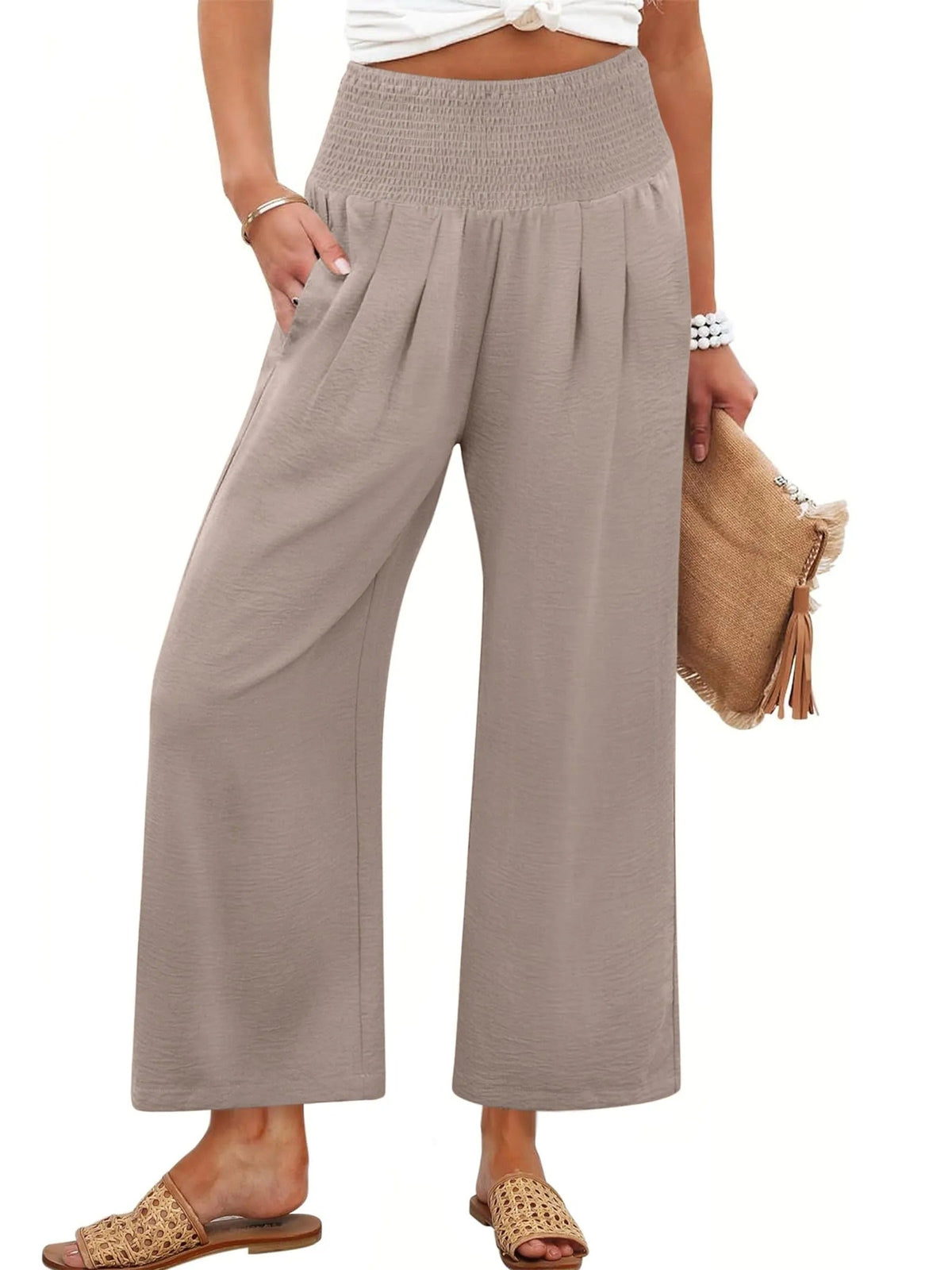 Women's Smocked Waist Wide Leg Palazzo Pants