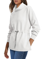 Women's Turtleneck Drawstring Waist Pullover Tops