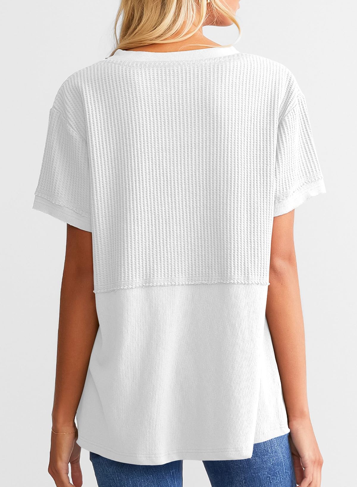 Women's CasualWaffle Knit Short Sleeve Top
