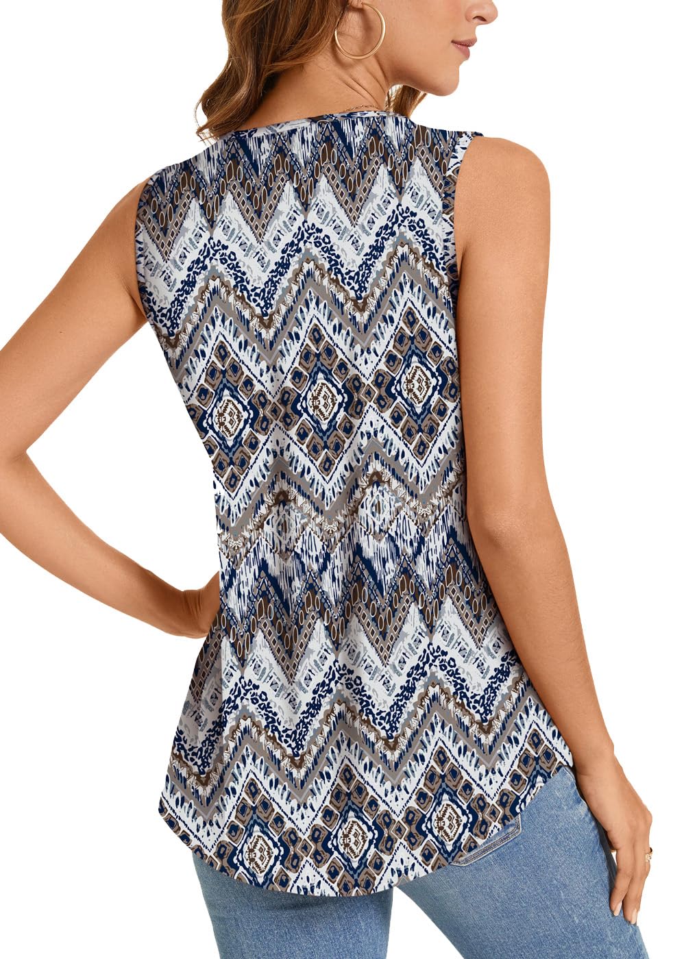 Summer Printed Pleated Sleeveless Tank Top for Women