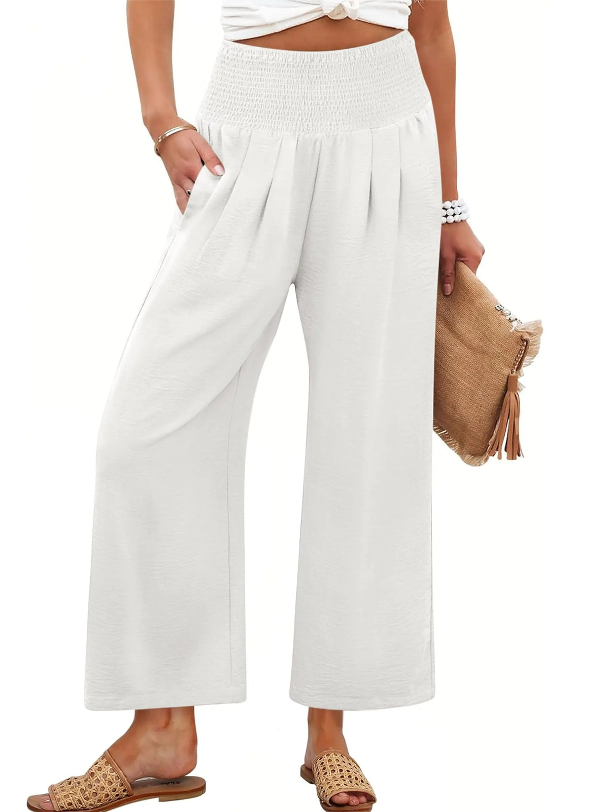 Women's Smocked Waist Wide Leg Palazzo Pants