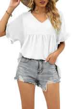 Women's Casual V Neck Ruffle Sleeve Blouse