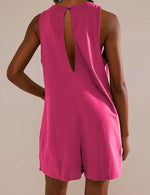 Women's Casual Stretch Sleeveless Shorts Bodysuit with Pockets