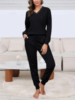 Women's V Neck Waffle Knit Two Piece Lounge Sets