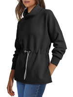 Women's Turtleneck Drawstring Waist Pullover Tops