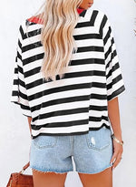 Women's Drop Shoulder Short Sleeve Striped Casual T-Shirts