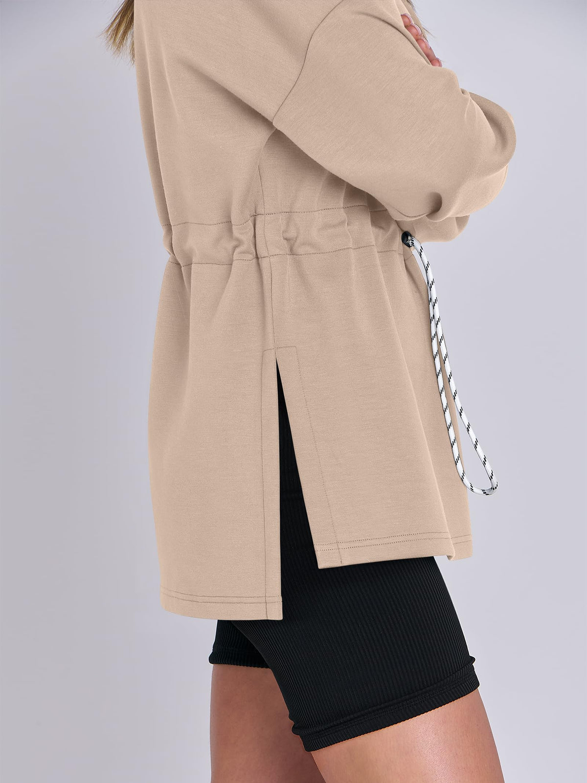 Women's Turtleneck Drawstring Waist Pullover Tops