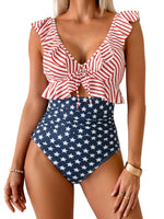 Tummy Control Ruffle Bathing Suit V Neck Ruched Swim Suit