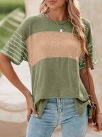 Women's Casual Crewneck Color Block Striped T-shirt