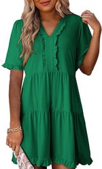 Women's V Neck Short Sleeve Casual A Line Flowy Swing Dress