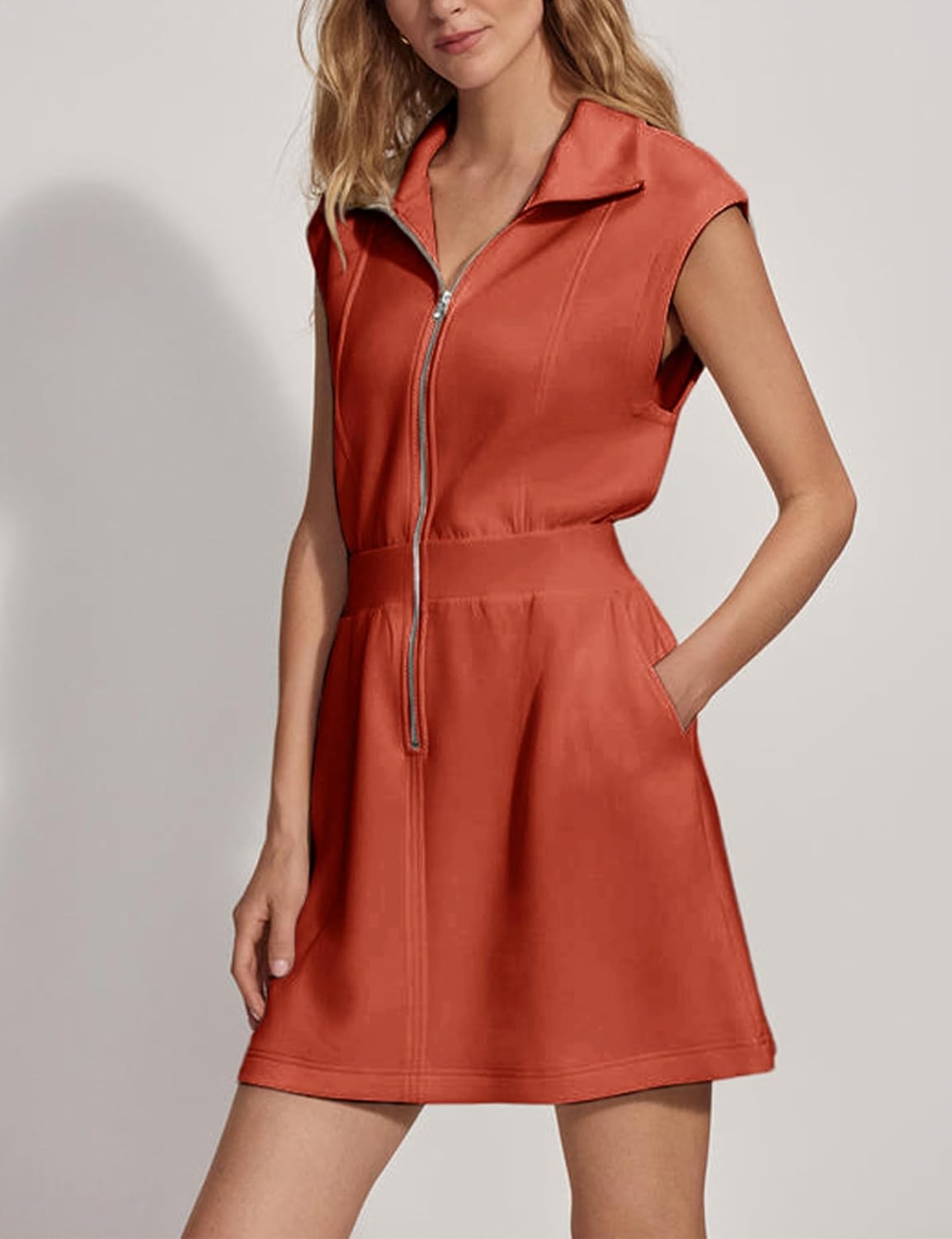 Women's Zipper Mini Dress with Pockets