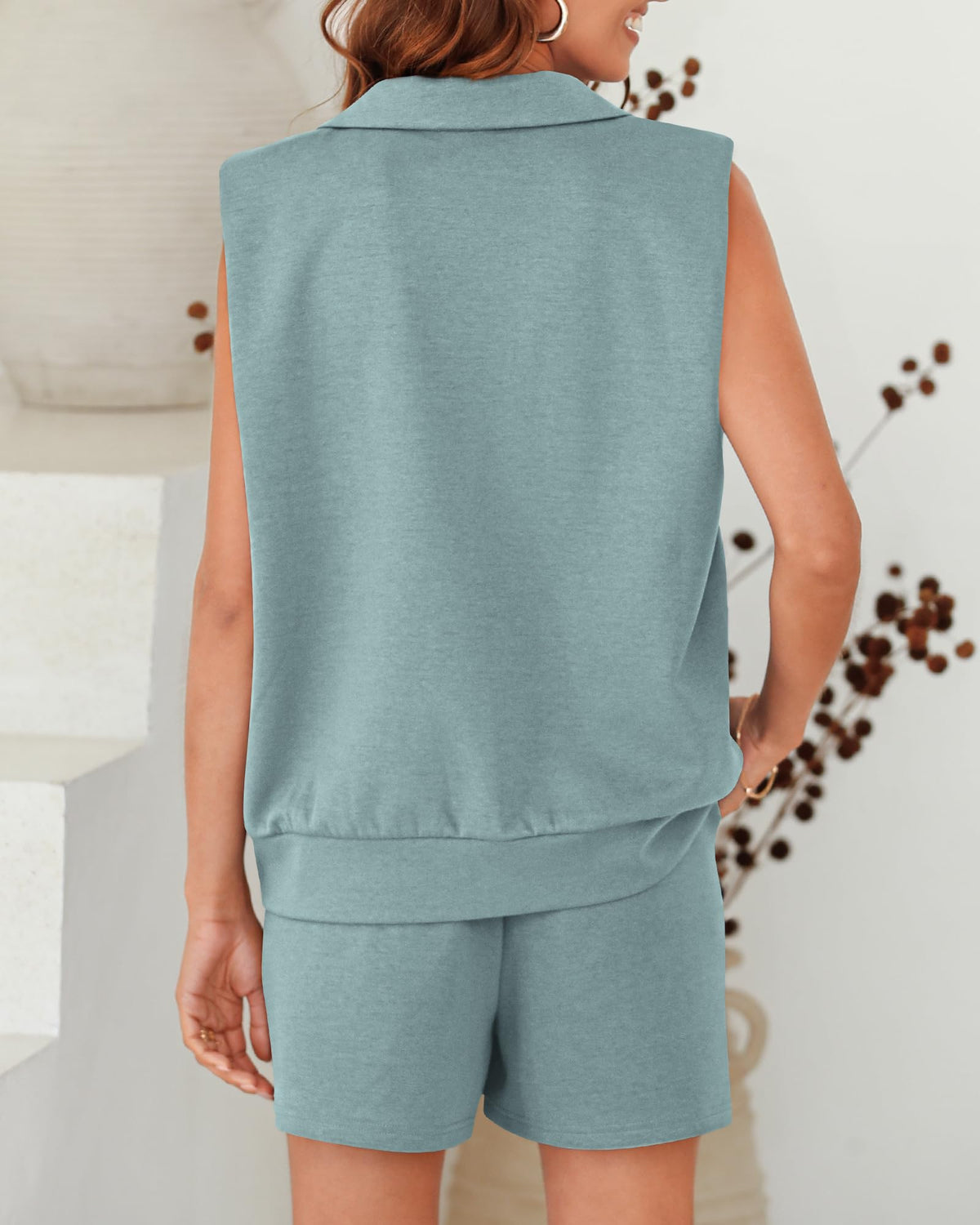 Women's Oversized Sleeveless Sweatshirt Shorts Two Piece Set