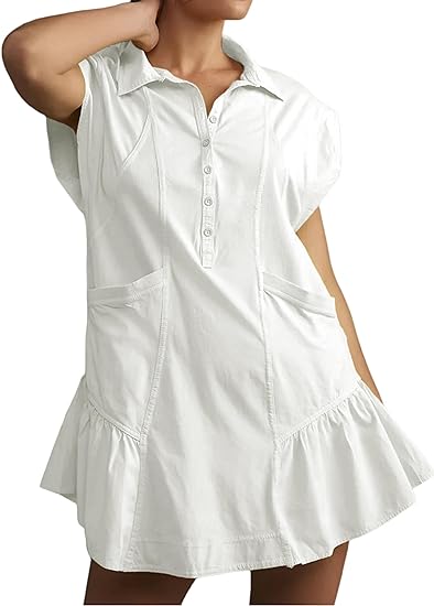 Button Down Shirt Dress with Pockets