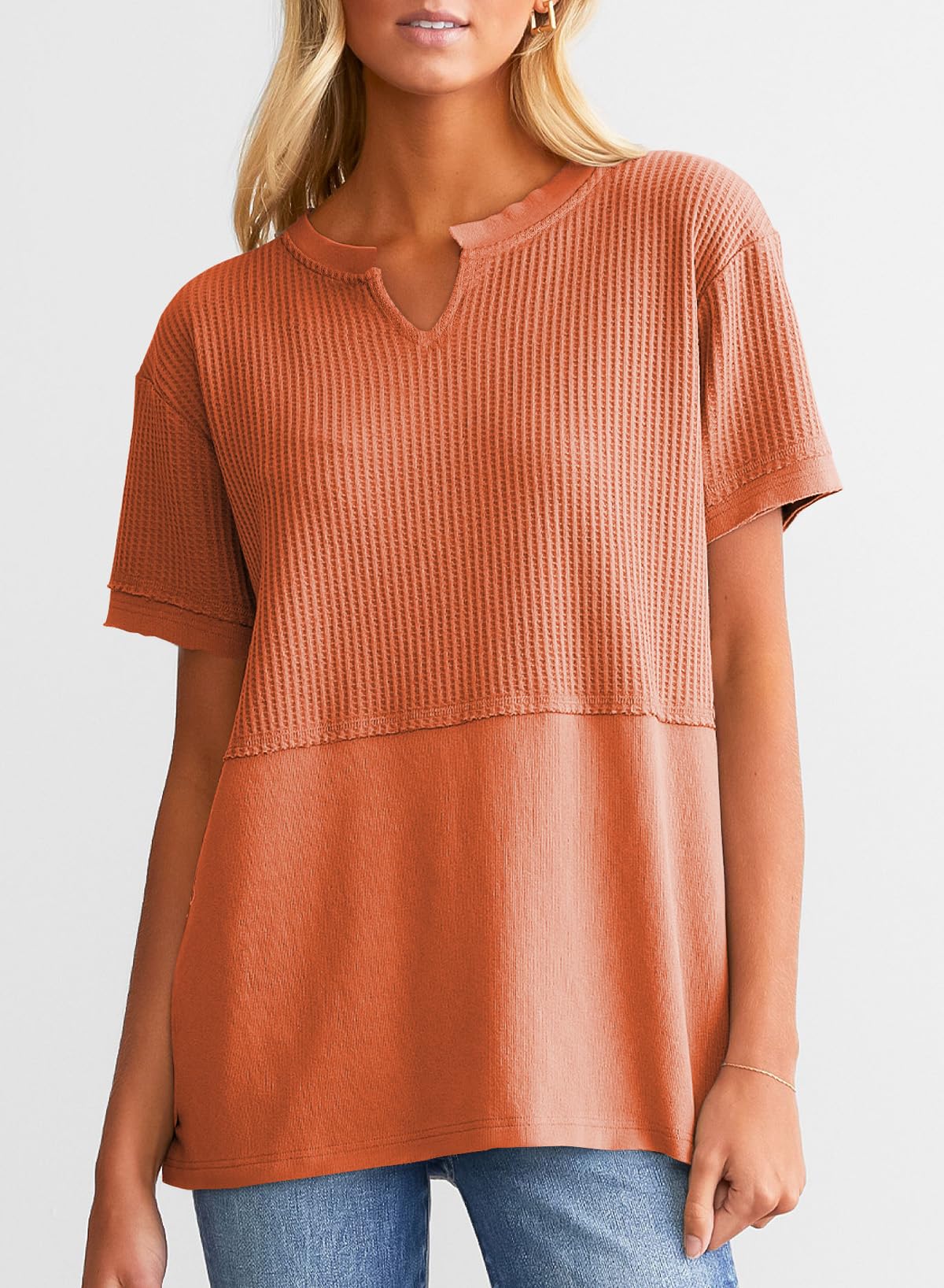 Women's CasualWaffle Knit Short Sleeve Top