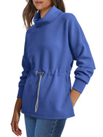 Women's Turtleneck Drawstring Waist Pullover Tops