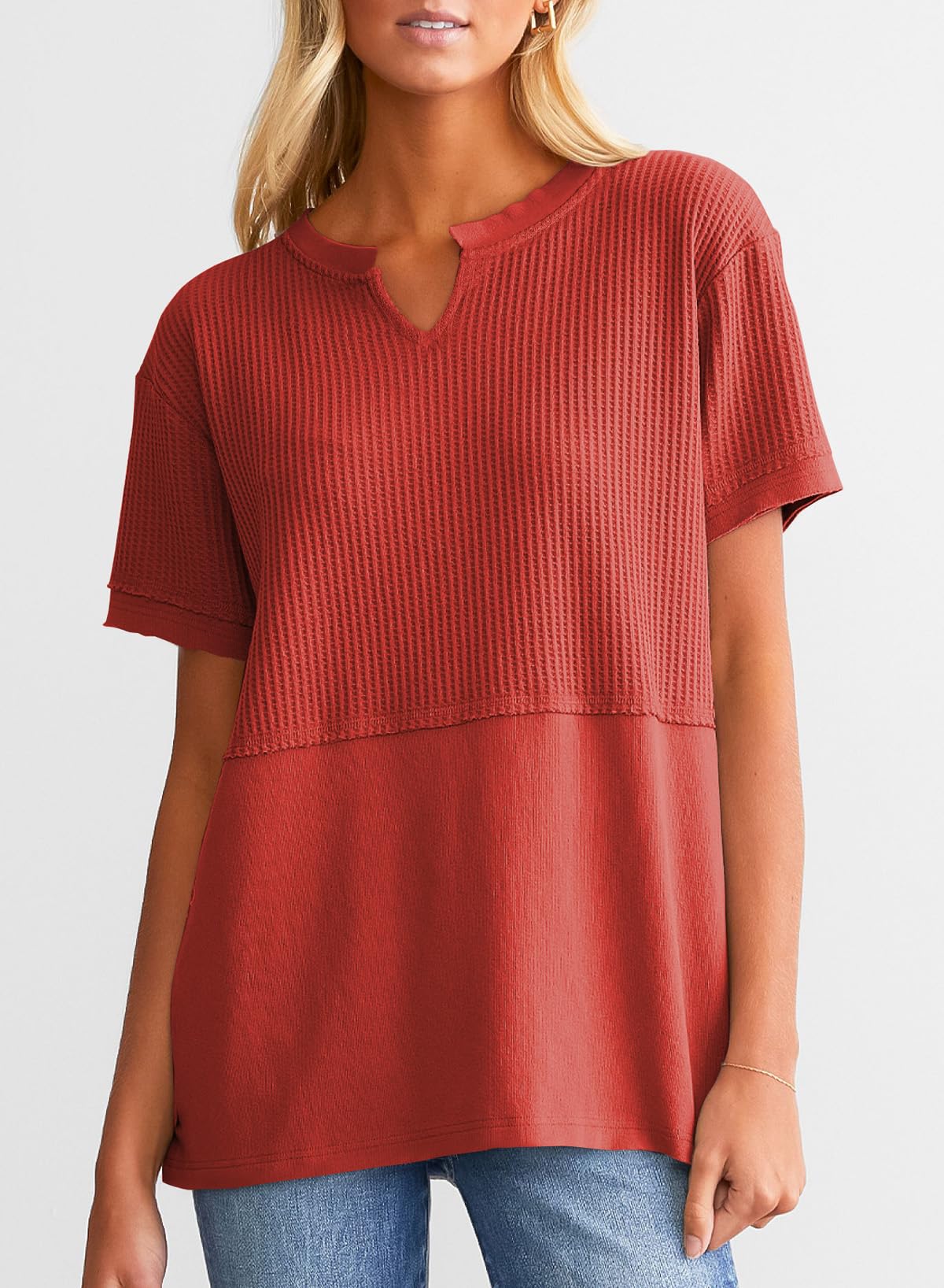 Women's CasualWaffle Knit Short Sleeve Top