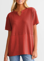 Women's CasualWaffle Knit Short Sleeve Top