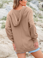 Women's Drawstring V Neck Waffle Hoodie